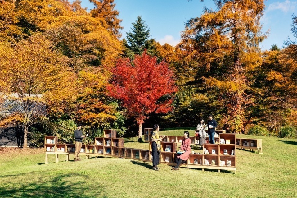紅葉の中で読書を満喫する「紅葉図書館」軽井沢星野エリアで、どら焼きやりんごドリンクも