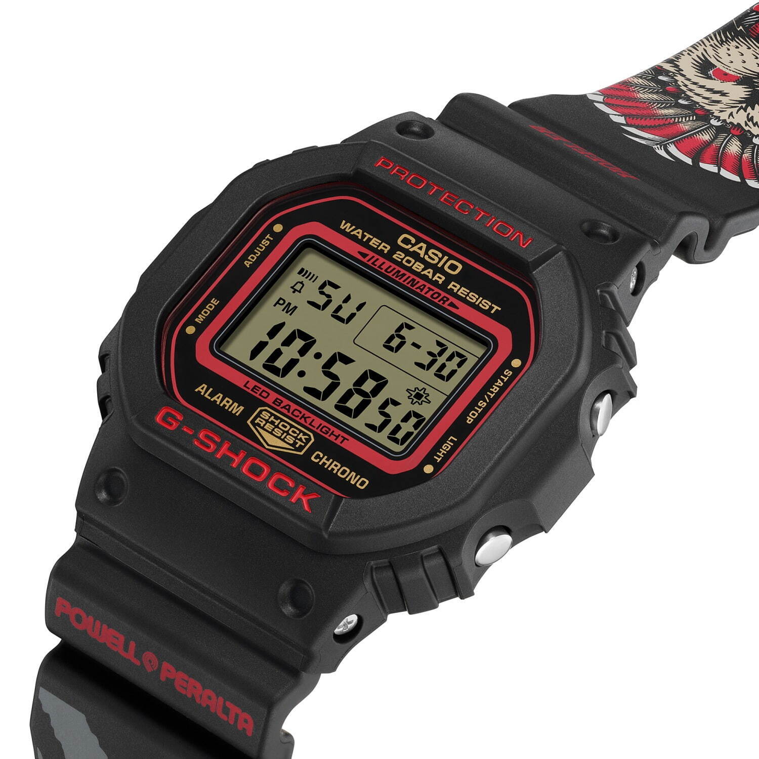 G-SHOCK“スカル”を描いた赤×黒「DW-5600 」プロスケーター＆スケート