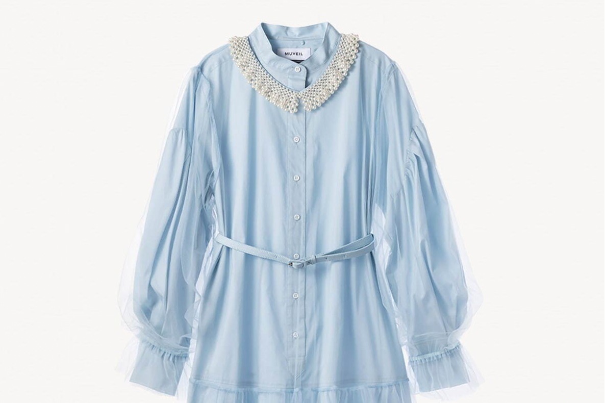 ベロア｜ミュベールの2023年秋冬ワンピース、チュールを重ねたベロアドレス＆シャツワンピース