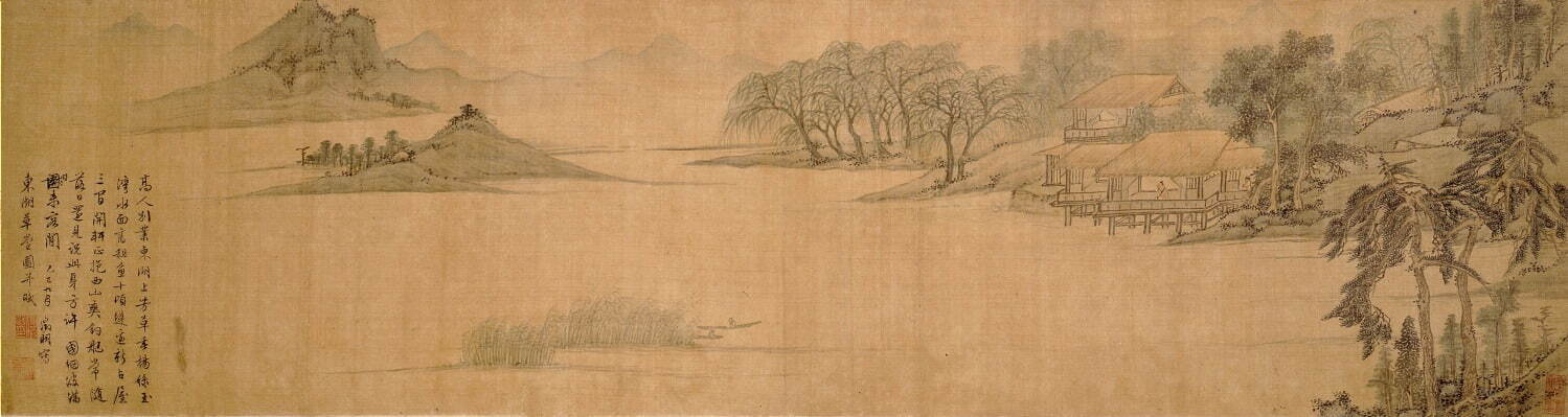 文徴明《東湖草堂図巻》一巻 明時代 嘉靖24(1545)年 絹本 墨画淡彩