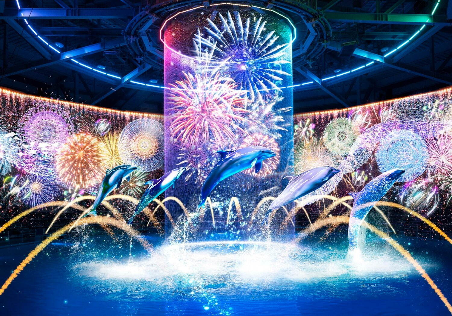 ドルフィンパフォーマンス(ナイト ver.)「瑠璃花火-Digital Fireworks-」