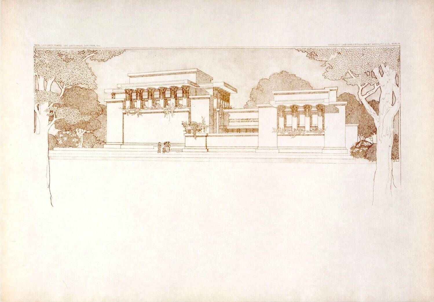 フランク・ロイド・ライト 《ユニティ・テンプル 正面『フランク・ロイド・ライトの建築と設計』》
1910年 豊田市美術館蔵