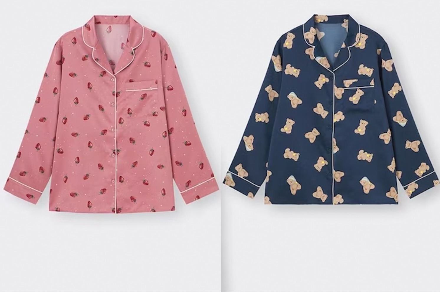 GU23年秋レディースルームウェア、“苺やテディベア”のサテンパジャマ＆ダブルガーゼ素材も