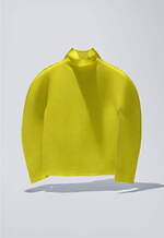 イッセイミヤケ ミーISSEY MIYAKE me ストライプダイヤプリントストレッチプリーツハイネックカットソー 黄F 【レディース】 ミー イッセイ ミヤケ新作ウェア、“蜂＆花”を描いた「ストレッチ