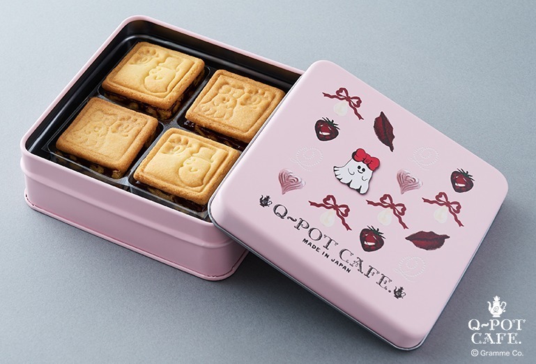 Q-pot CAFE.新作“リボンオバケちゃん”のクッキー缶、キャラメル
