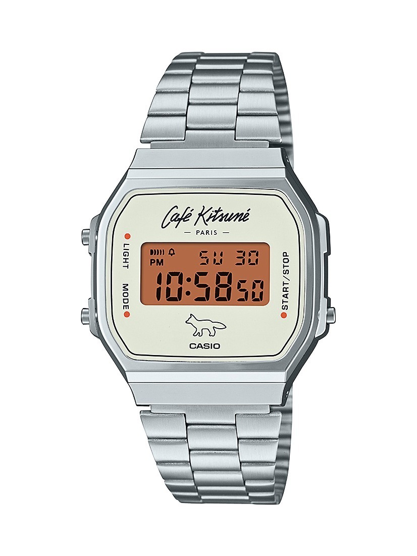 カシオ×カフェ キツネのデジタル腕時計、“カフェ店舗に着想”オレンジ 