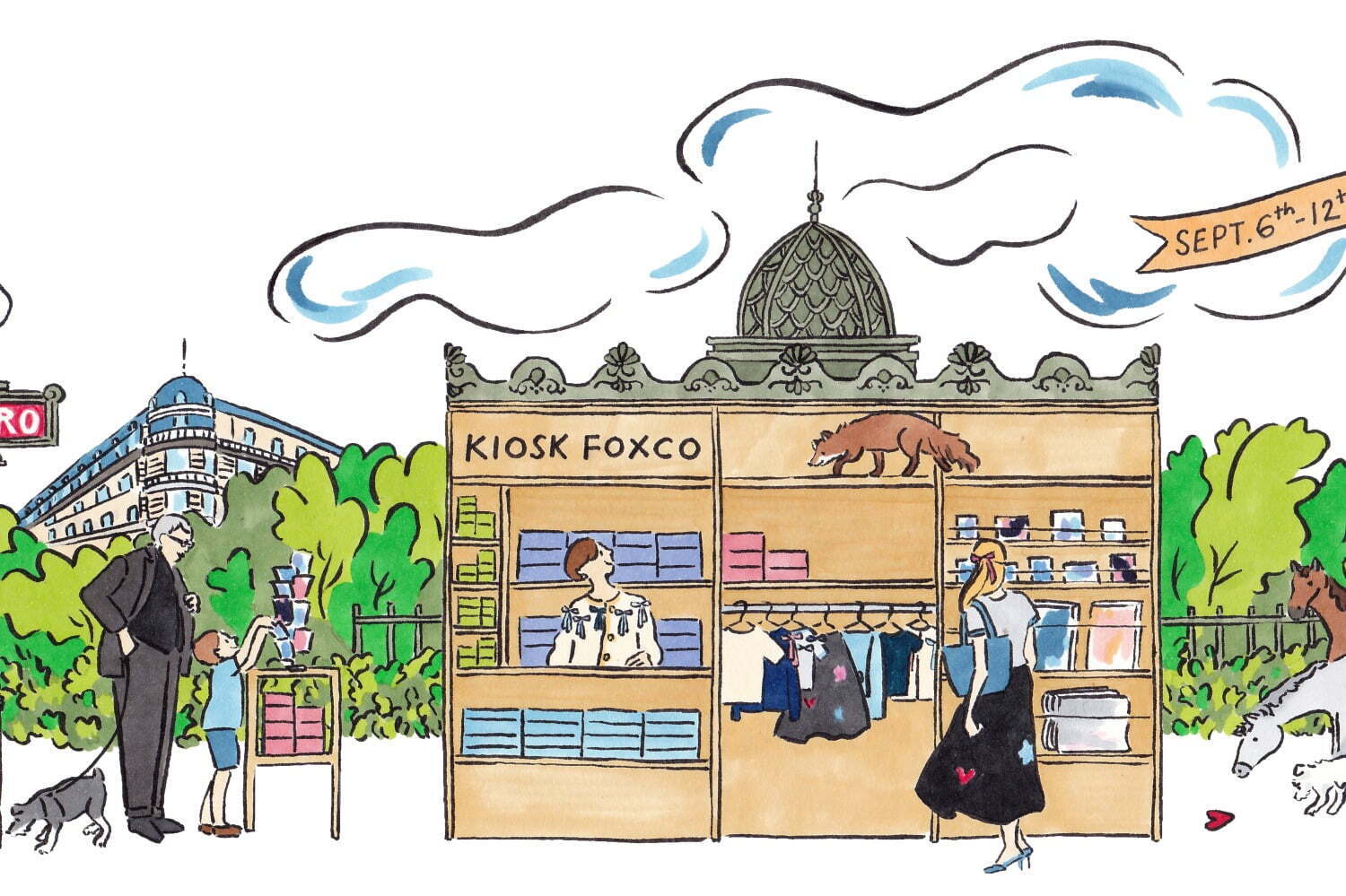 原画｜イラストレーターfoxco“キオスク着想”の新作アパレル＆イラストカード、伊勢丹新宿店イベントで