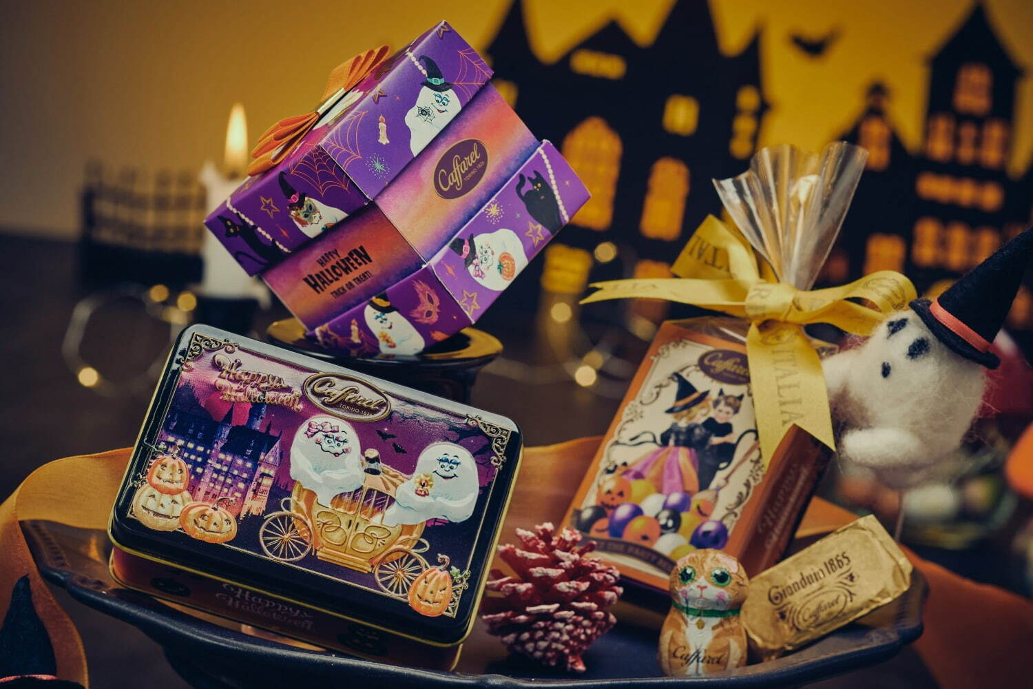 カファレルのハロウィン限定アソート、“おばけ缶”入りジャンドゥーヤ＆ユーロコイン型チョコなど｜写真1