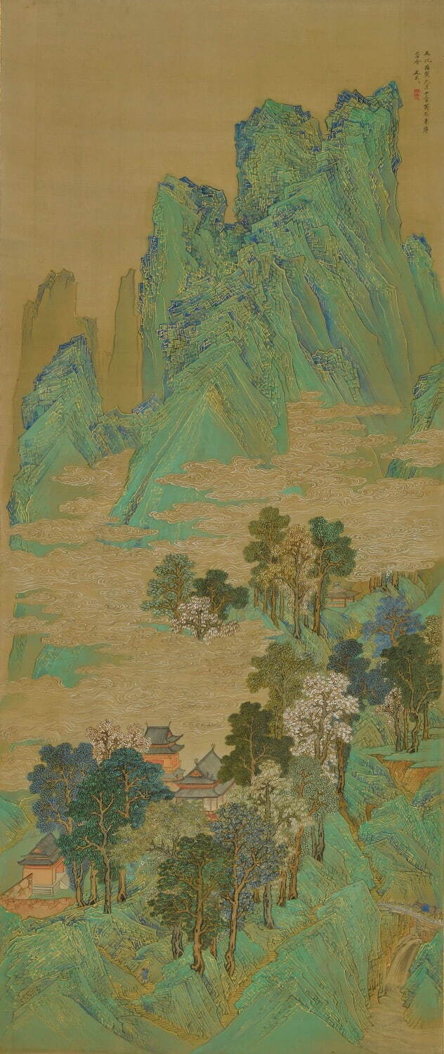 谷文晁 《金碧山水図》 文化3年(1806年)
絹本着色 一幅 120.8×50.7cm 平山堂蔵