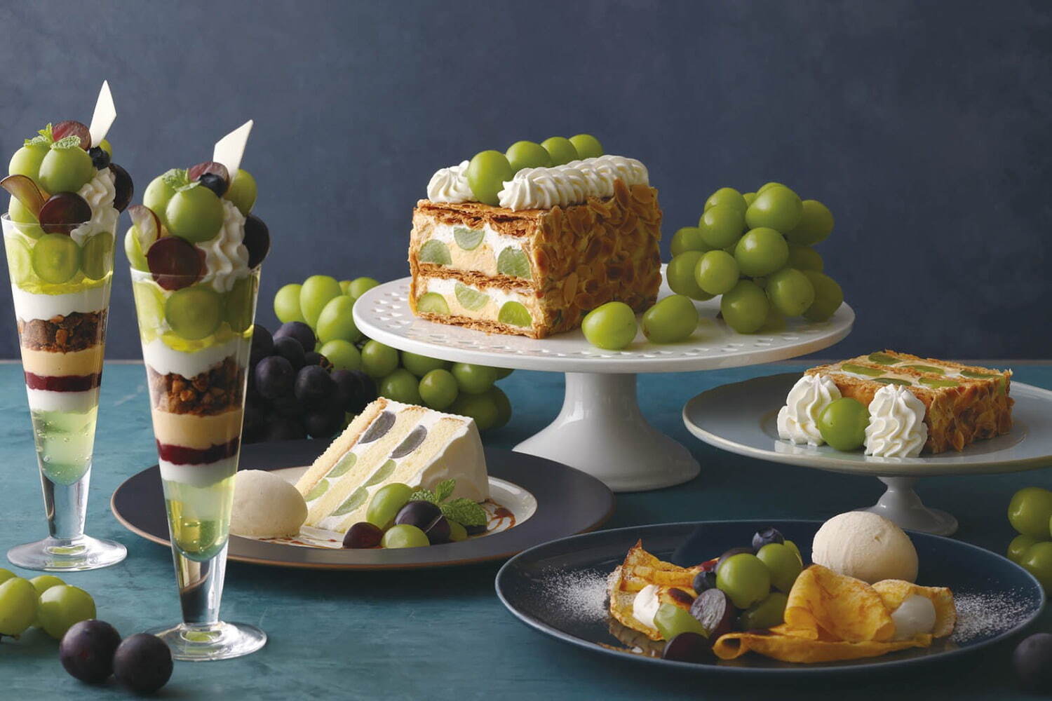 キハチカフェ秋のシャインマスカットスイーツ - パフェやナポレオンパイ、アフタヌーンティーセットも