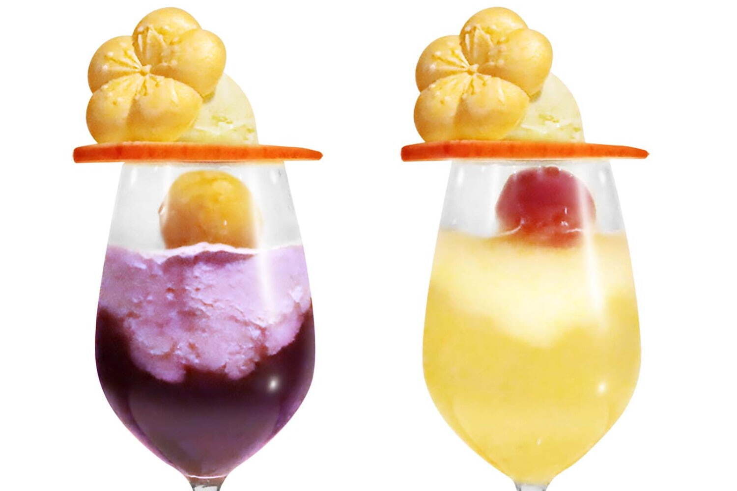 クリームソーダ｜銀座「ザ チョーヤ ギンザバー」秋限定の梅酒カクテルクリームソーダ、秋の情景を表現した2種類