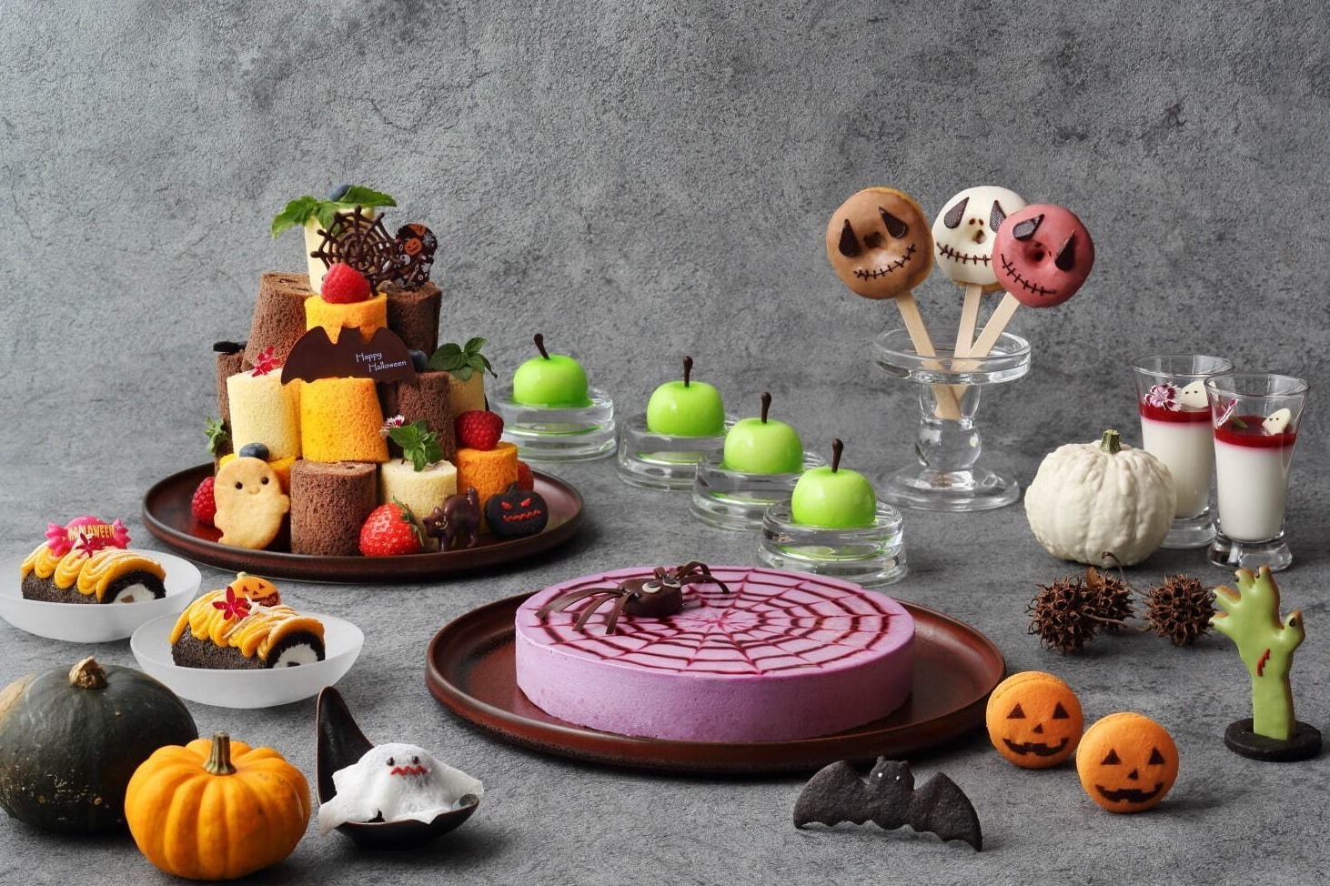 デザートビュッフェ｜JWマリオット・ホテル奈良のハロウィンブッフェ、骸骨のドーナツや蜘蛛の巣ケーキなどモンスタースイーツ