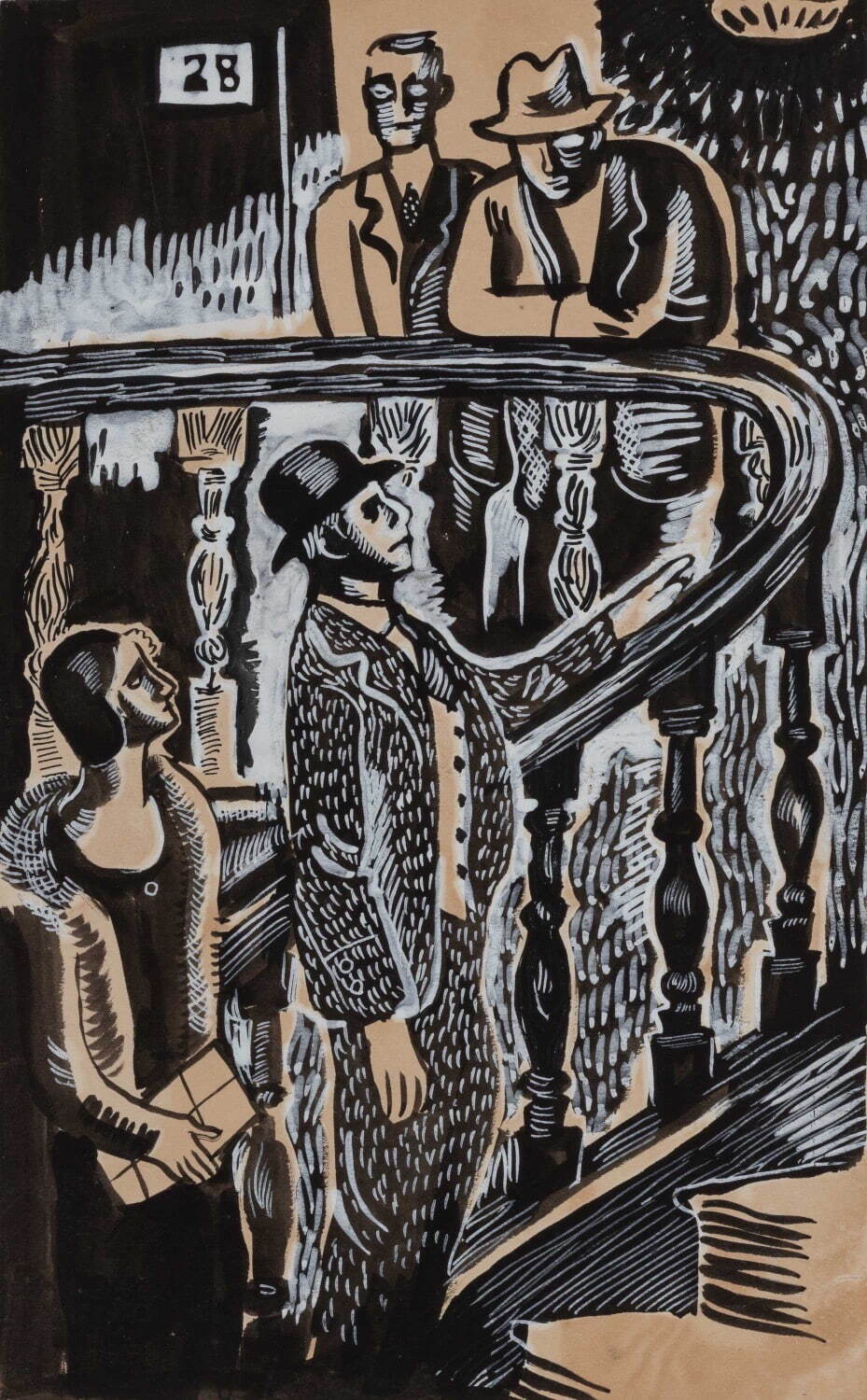 松野一夫 「影の秘密」(モーリス・ルナアル／アルベール・ジャン) 挿絵原画
(『新青年』第12巻第3号) 紙に墨、インク 1931年 個人蔵
©Nagako Iwai 2023/JAA2300086