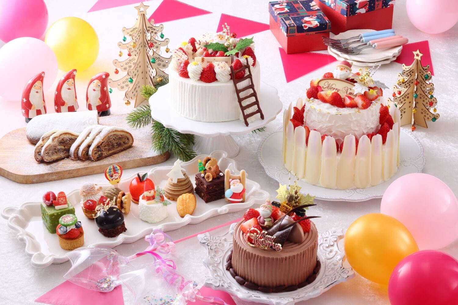 ホテル日航大阪のクリスマスケーキ2023、苺たっぷり華やか2段ショート＆チョコのはしご付きケーキ｜写真1