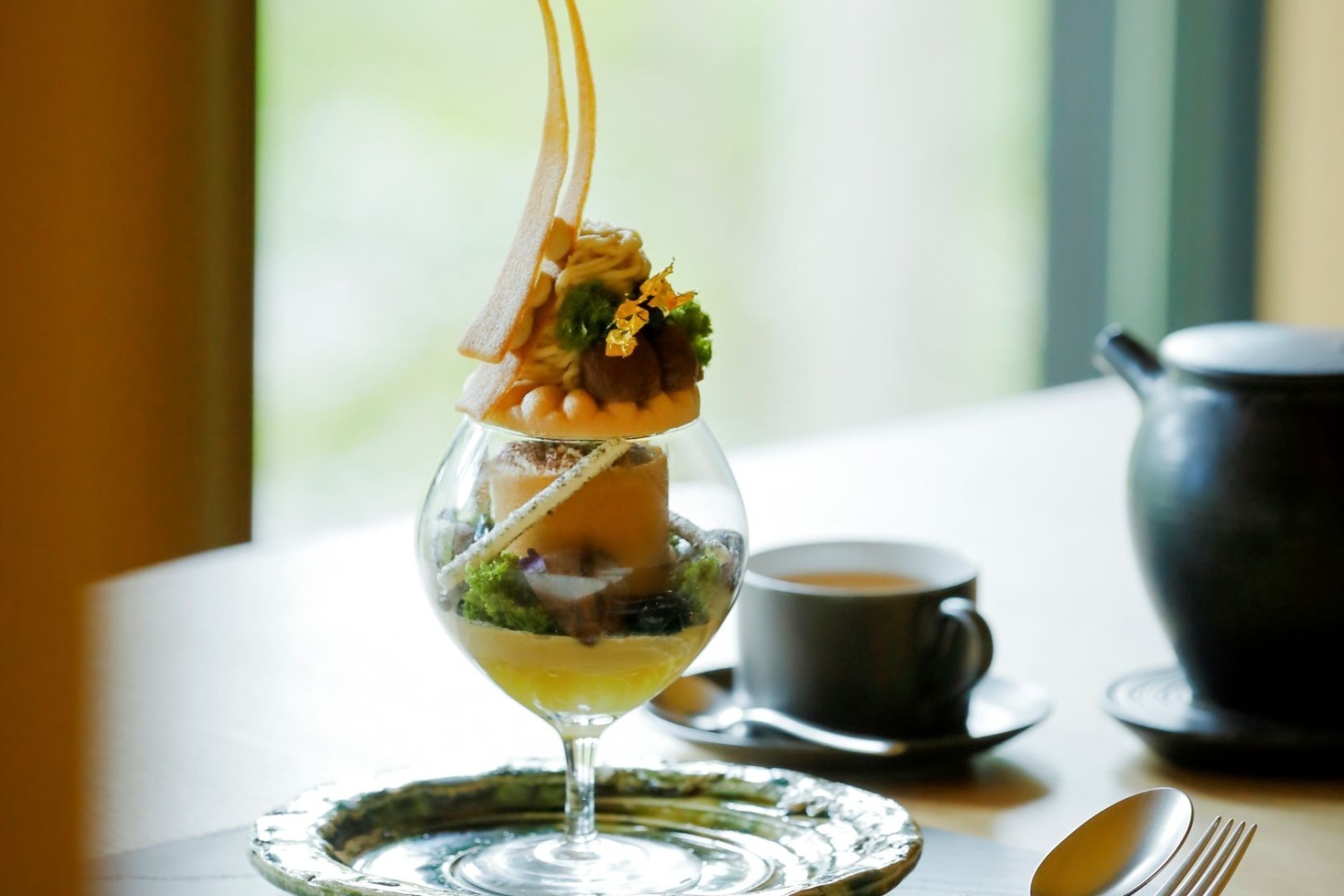 モンブラン｜アマン京都の秋のモンブランパフェ「The Art of 丹波栗」苔庭着想の森の庭のようなパフェ