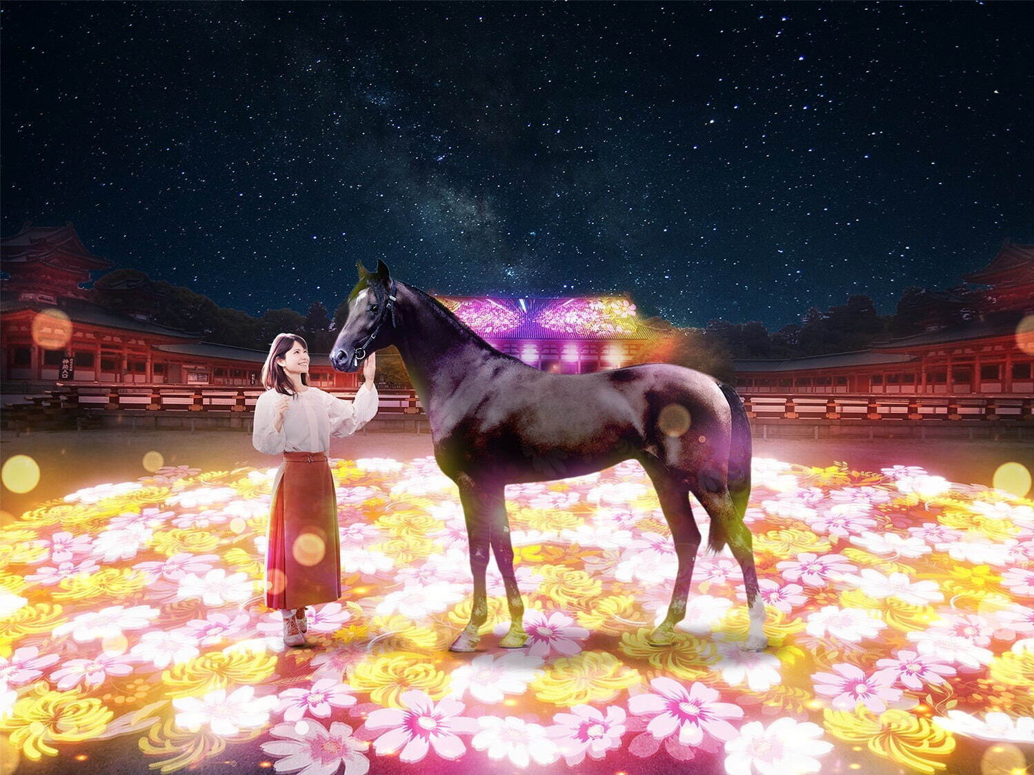 平安神宮奉納ライトアップ、“空を走る馬”の大極殿プロジェクションマッピング＆花が咲く光の演出｜写真8