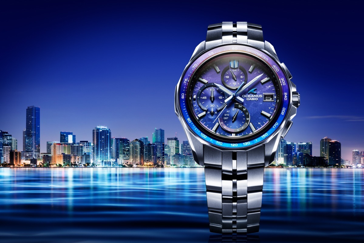 カシオ「オシアナス マンタ」新作腕時計、サファイアガラスで“都会の夜