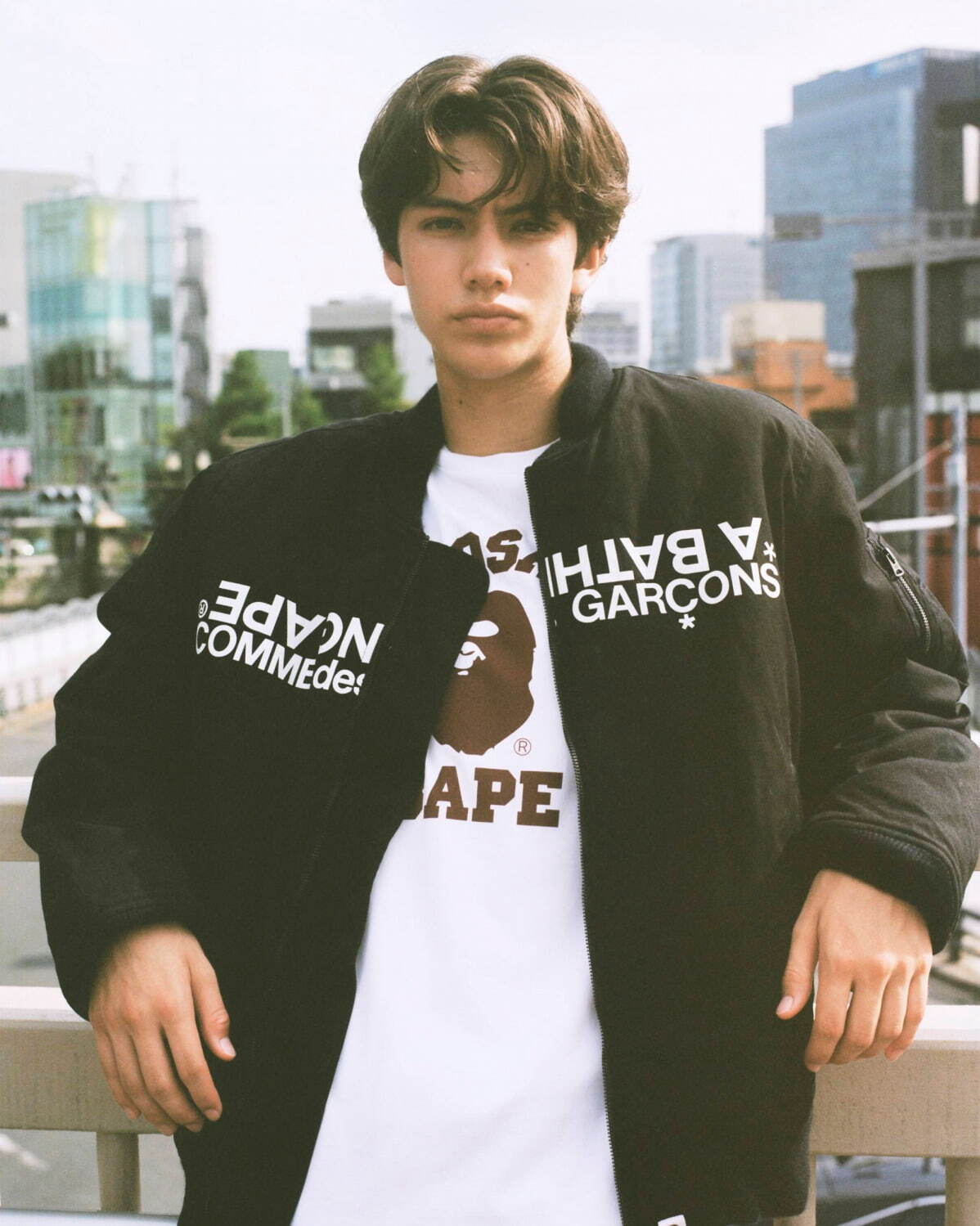 CDG OSAKA X BAPE BOMBER JACKET 59,400円、CDG OSAKA X BAPE COLLEGE TEE 11,000円