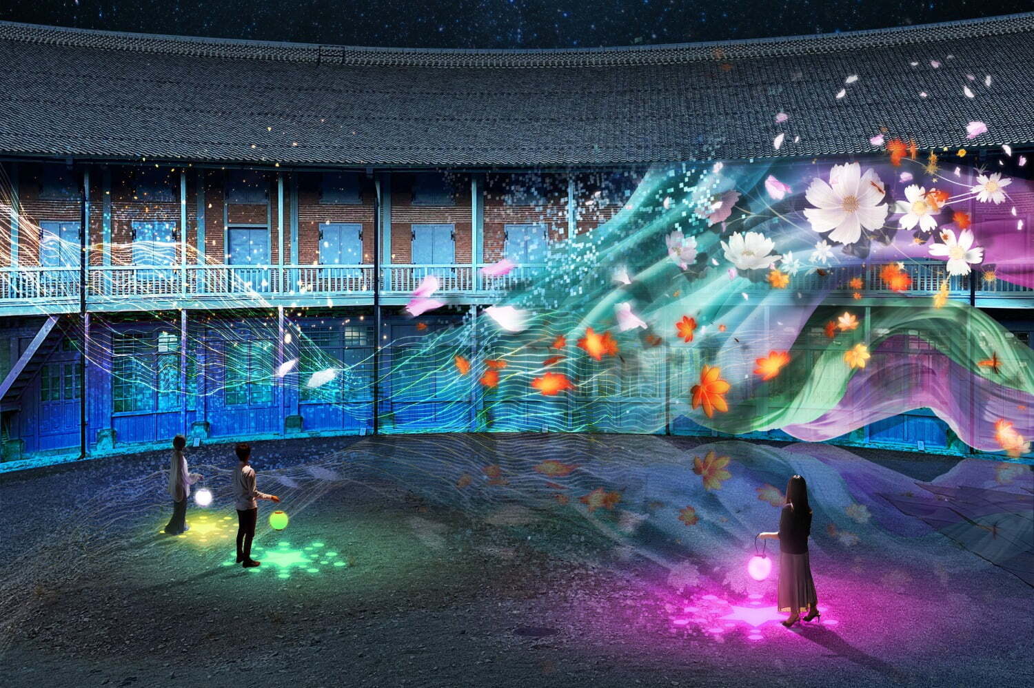 世界遺産｜富岡製糸場でネイキッドの巨大プロジェクションマッピング、世界遺産を照らす“光のシルクや草花”