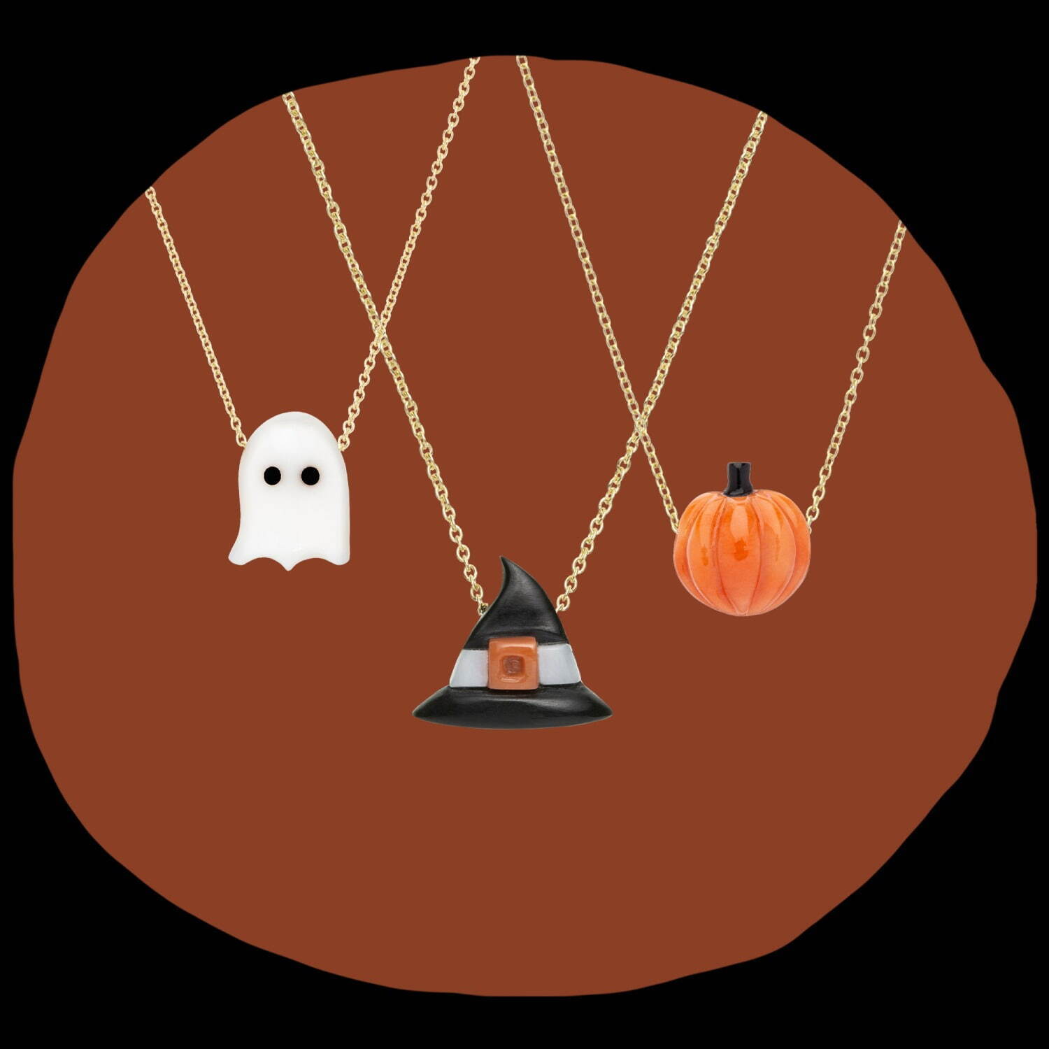 アリータのハロウィーンジュエリー、小さなオバケやかぼちゃモチーフのネックレス＆フープピアス｜写真16