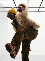 モンクレール × パーム・エンジェルスのダウンジャケット、ボタンダウンの襟付き＆ケーブル編みニット｜写真7