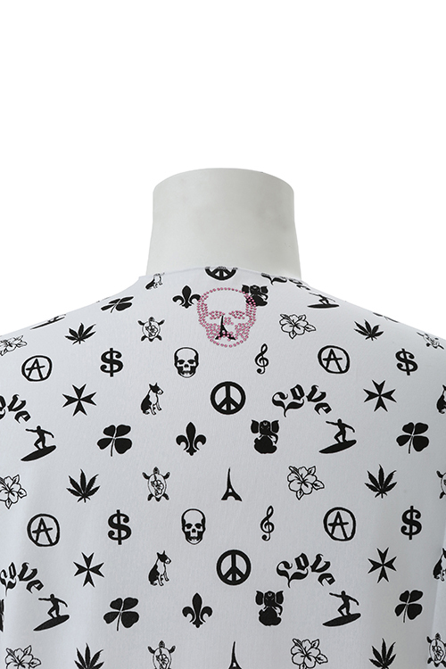LUCIEN PELLAT-FINET ポロシャツ ホワイト/ブラック 美品 lucien pellat-finet スワロフスキー スカル ロゴ Tシャツ