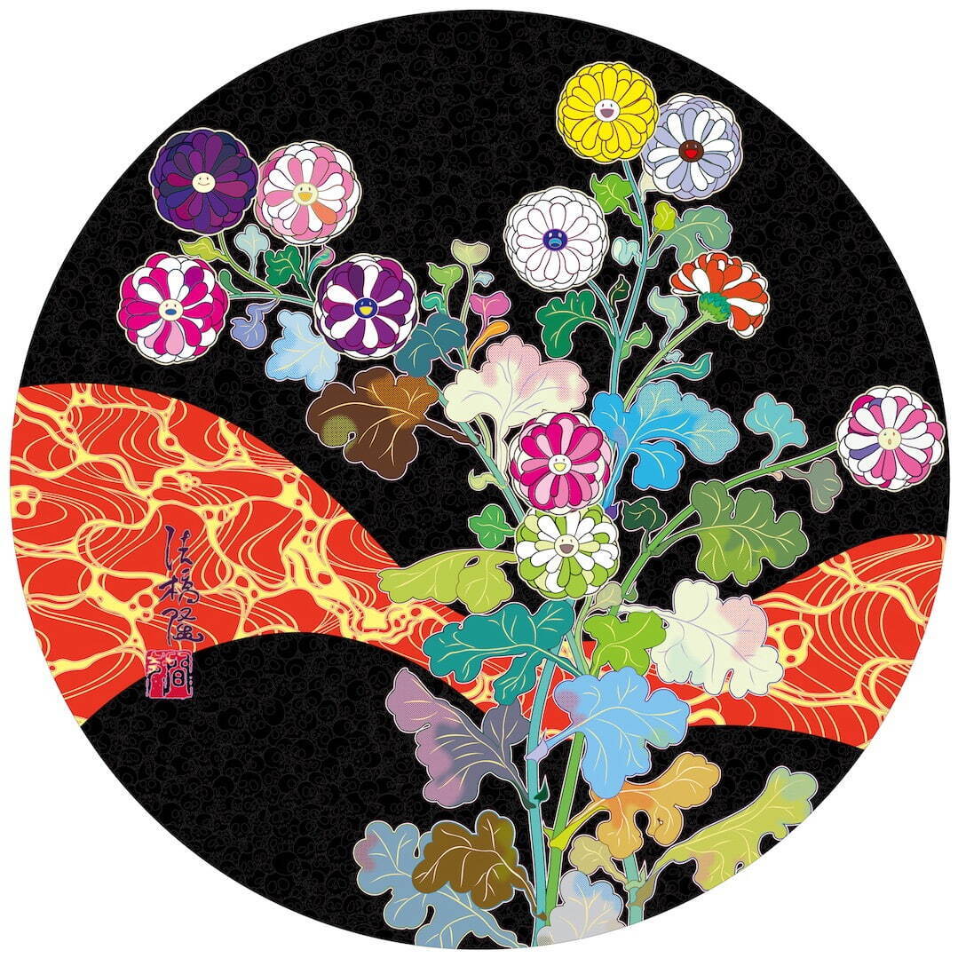 ［参考作品］ 村上隆 《潤声 鮮血》 2014年 デザインデータ φ1500mm ©2014 Takashi Murakami/Kaikai Kiki Co., Ltd. All Rights Reserved.