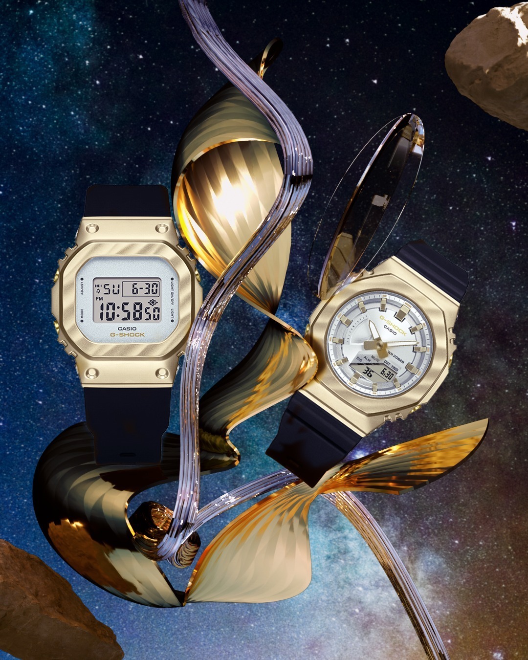 G-SHOCKからイエローゴールドのメタルベゼル腕時計