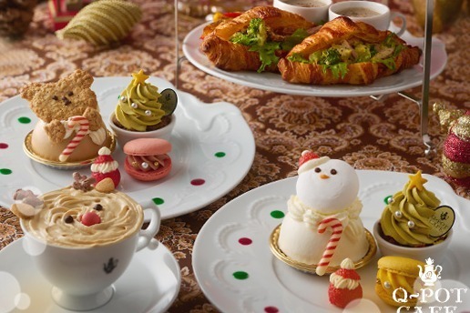 Q-pot CAFE.23年クリスマスアフタヌーンティー、“サンタくま”のチョコムースなど