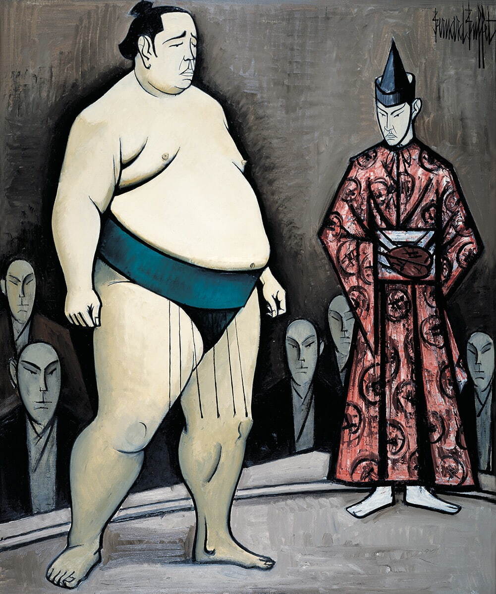 ベルナール・ビュフェ 《相撲：睨み合い》 油彩 1987年