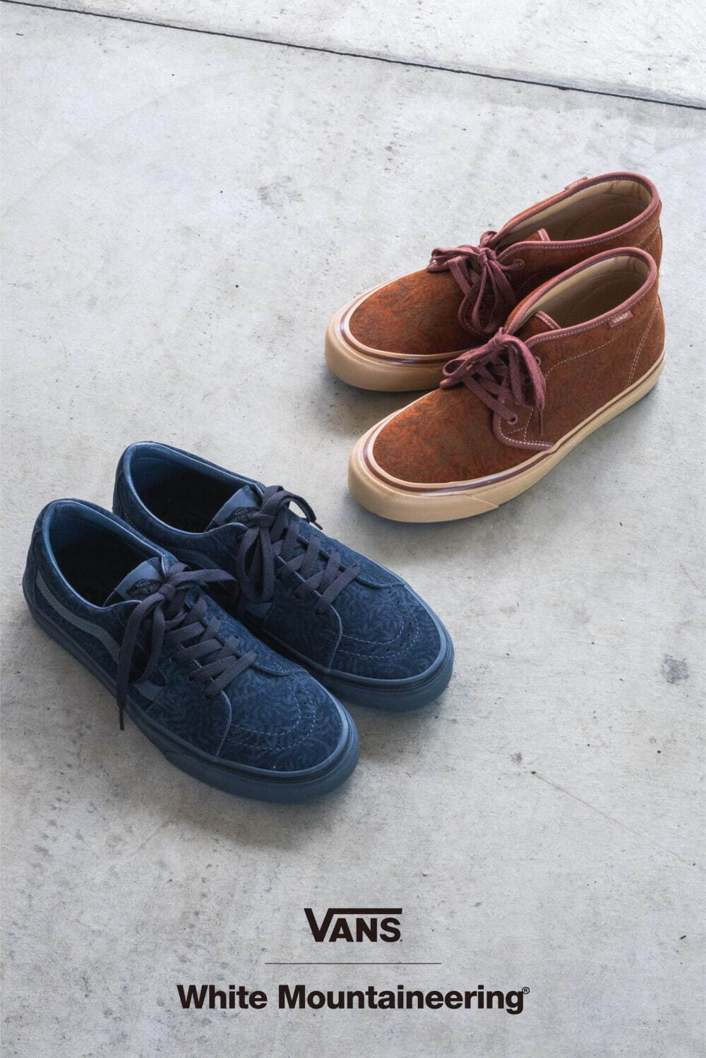 VANS×ホワイトマウンテニアリング第2弾スニーカー、“植物柄×ヌバック