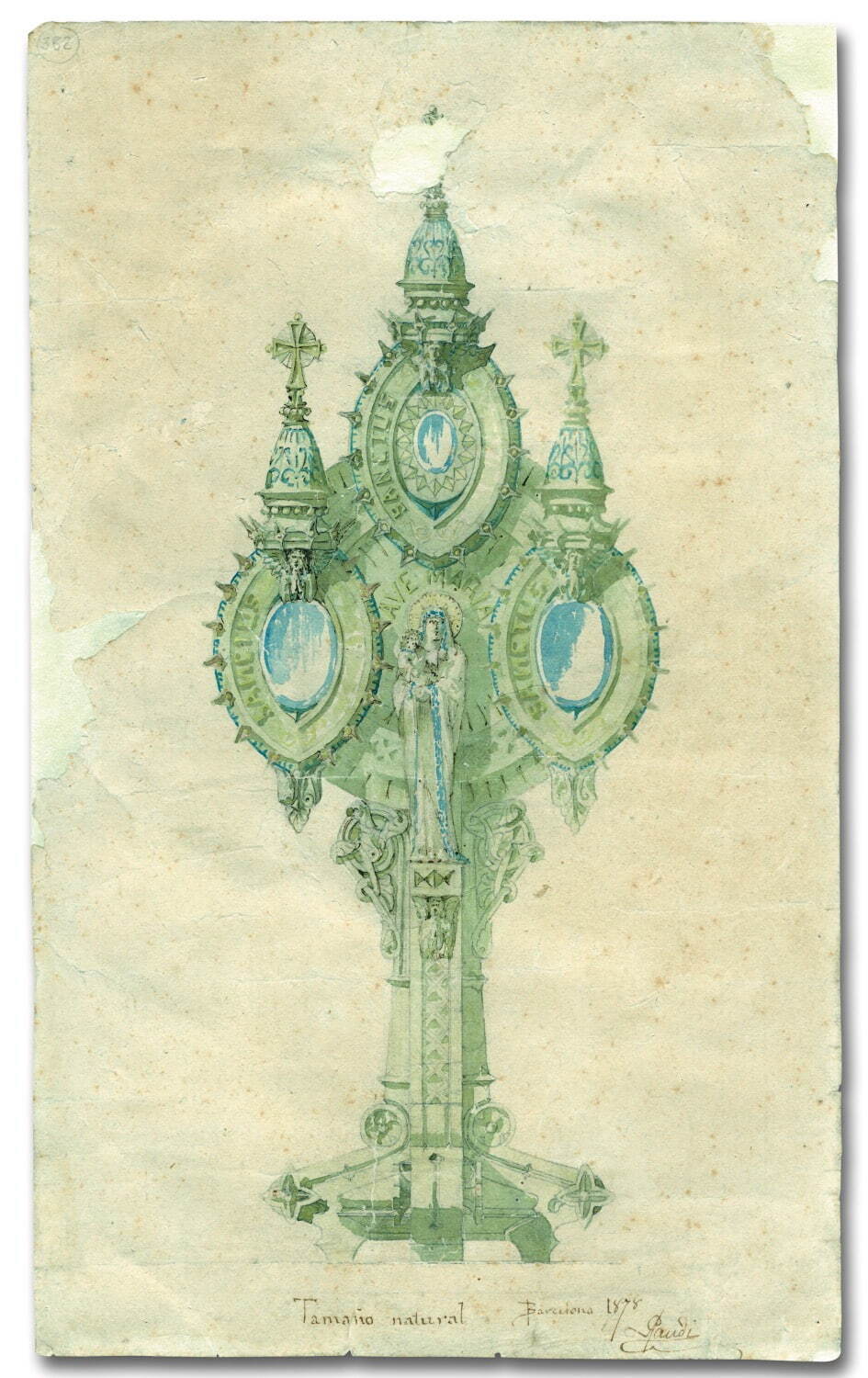 アントニ・ガウディ 《聖遺物箱・聖体顕示台のデザイン》 1878年 レウス市博物館 © MUSEUS DE REUS. INSTITUT MUNICIPAL REUS CULTURA