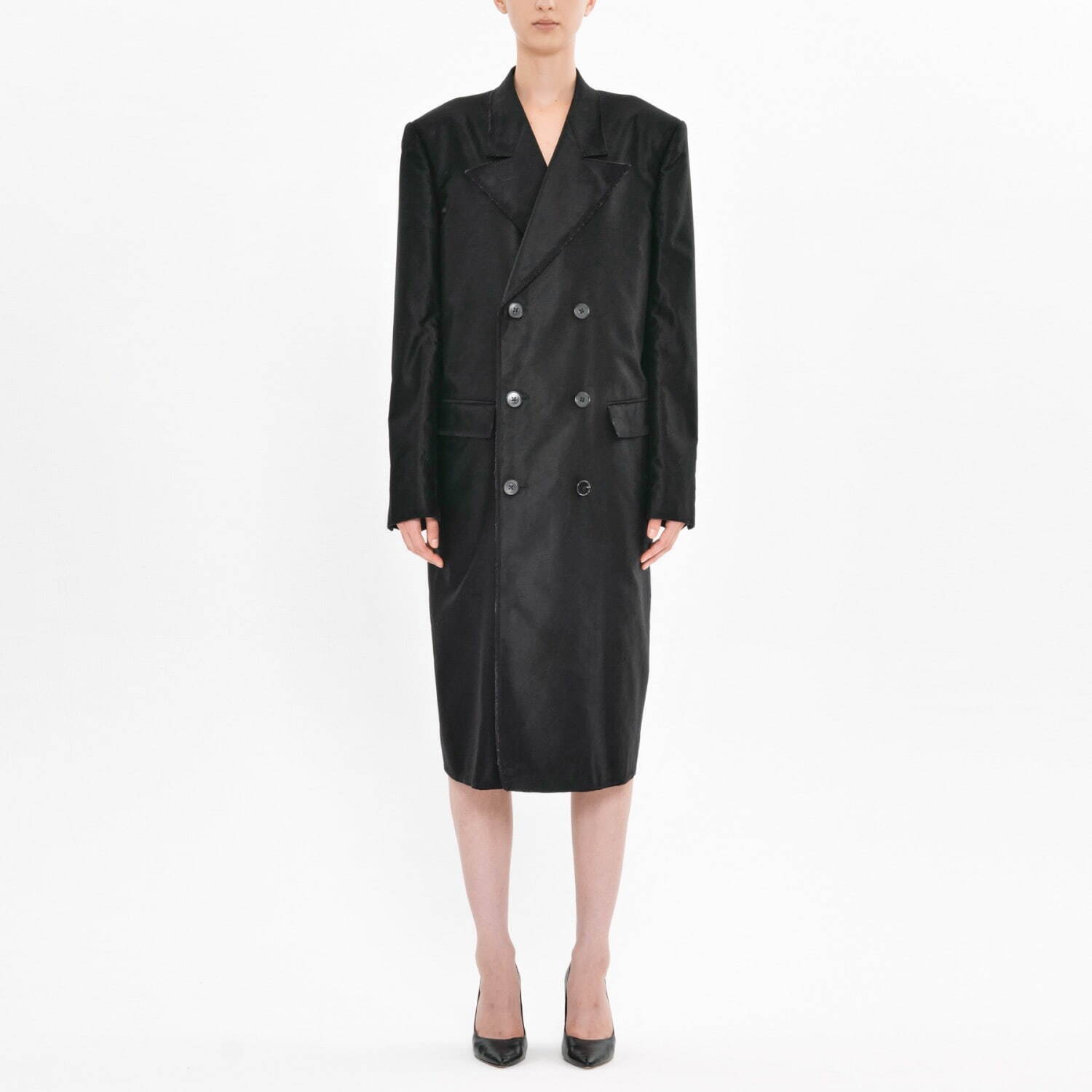 Black Moleskin Cotton Double-Breasted Coat 154,000円