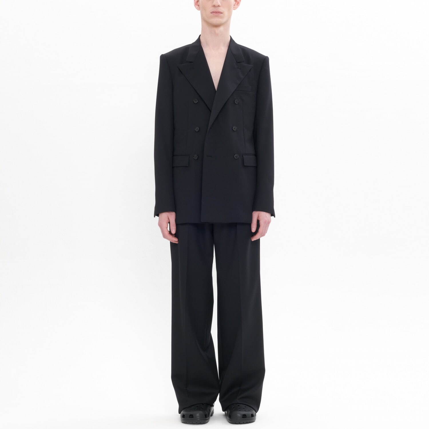 Black Gabardine Wool Double-Breasted Blazer 132,000円