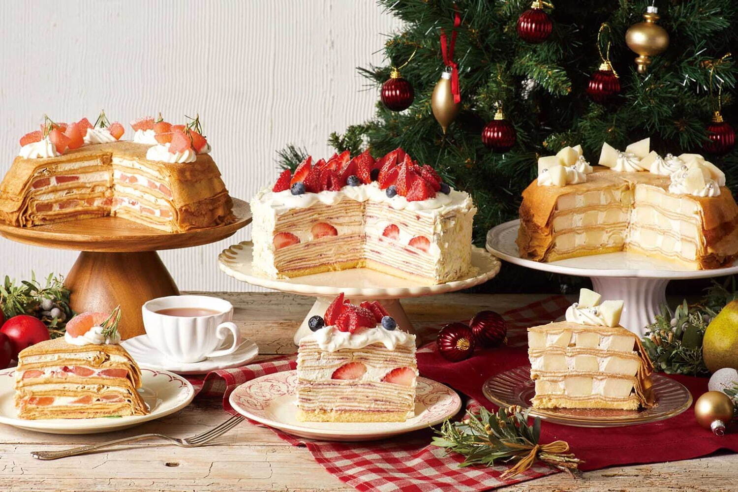 アフタヌーンティー・ラブアンドテーブル、りんご×キャラメルや幻の洋梨のクリスマス限定ミルクレープ