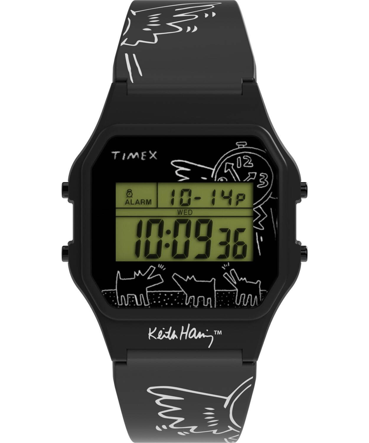 タイメックス×キース・ヘリングのコラボ腕時計、時計全体にアートを