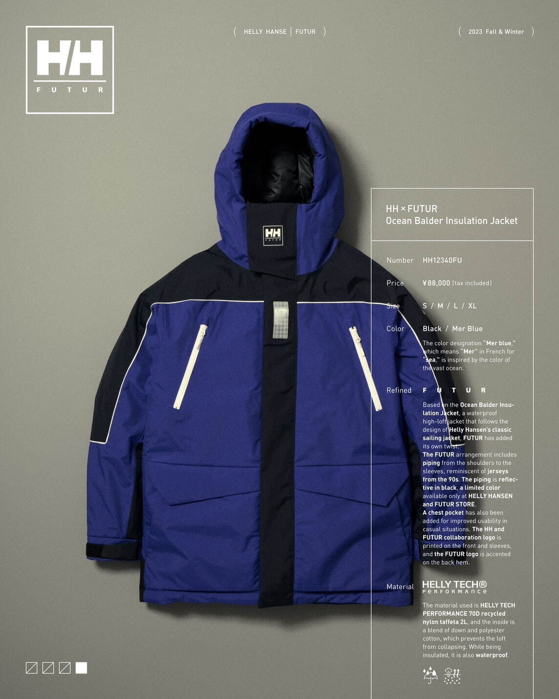 ヘリーハンセン×フューチャー オーシャンバルドールインサレーションジャケット (HH×FUTUR Ocean Balder Insulation Jacket) 88,000円 メールブルー