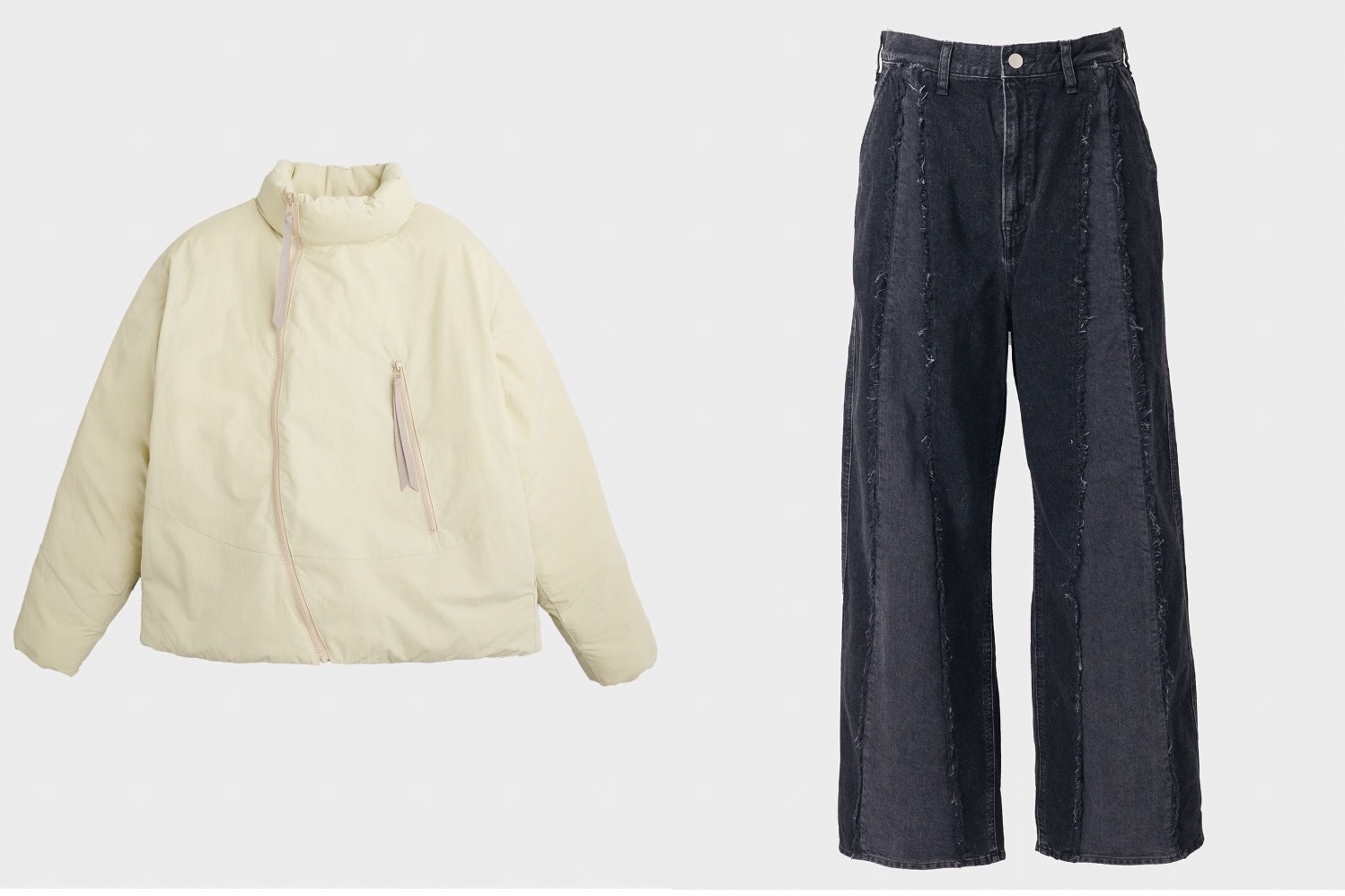 ジエダ“曲線ファスナー”の中綿ジャケット＆切り替えワイドデニム、ステュディオス限定で