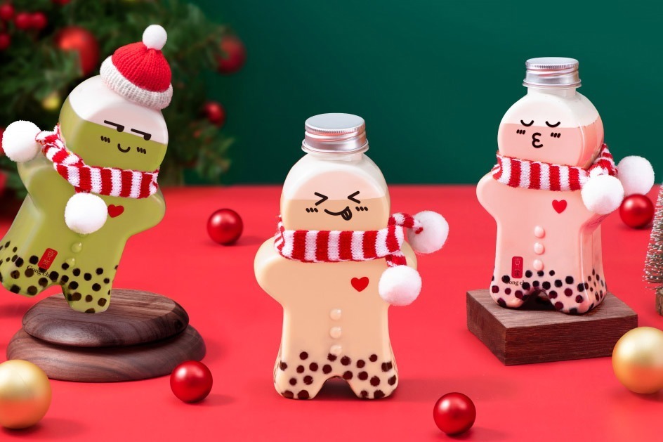 タピオカドリンク｜ゴンチャのクリスマス限定ボトル「ジンジャーブレッドマン」選べる全7種のパール入りミルクティー