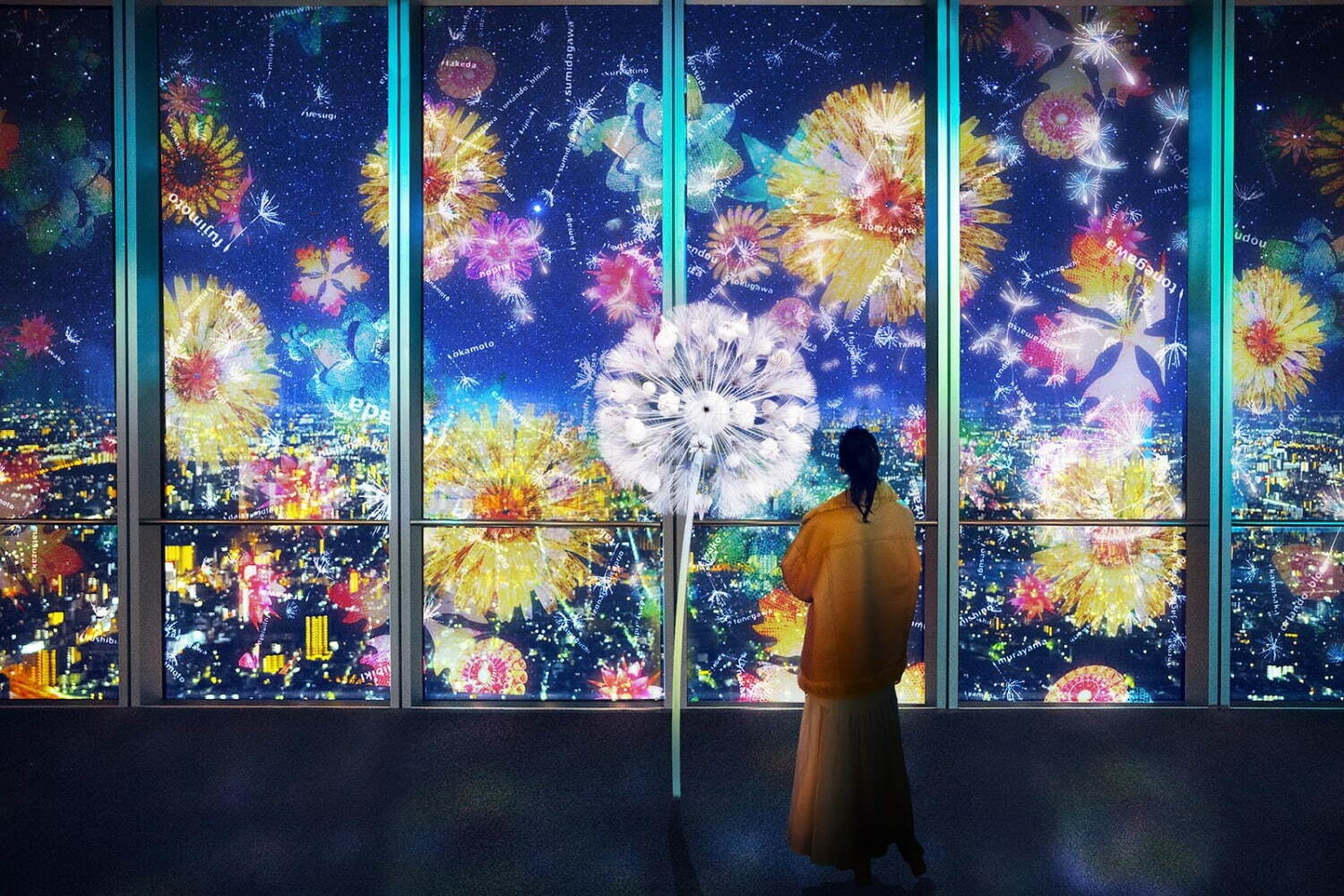 商業施設｜あべのハルカス展望台の夜景にデジタルの花々が咲く、ネイキッドによるプロジェクションマッピングショー