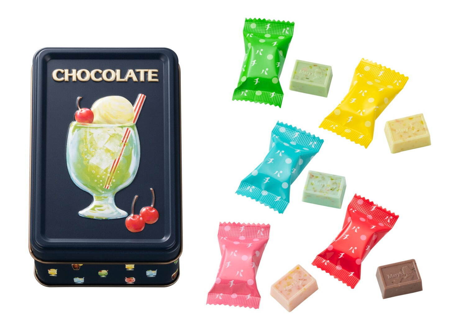 メリーチョコレート“レトロ喫茶”デザインのチョコ缶、はじけるクリームソーダ味など｜写真3