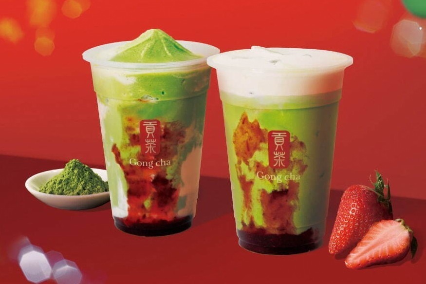 ゴンチャのクリスマス限定第2弾「メリーストロベリー抹茶 ミルクティー」果肉入り苺ソース＆濃厚抹茶