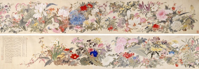 田能村直入 《百花》 明治2年(1869年) 絹本・彩色 山種美術館