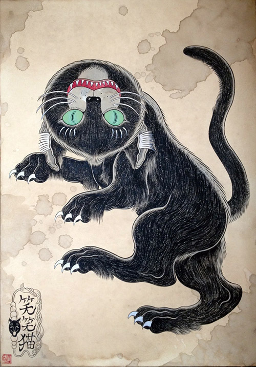 石黒亜矢子「化け猫と幻獣」展が新宿で開催 - 京極夏彦の書籍装丁画も描く“妖怪”アーティスト | 写真