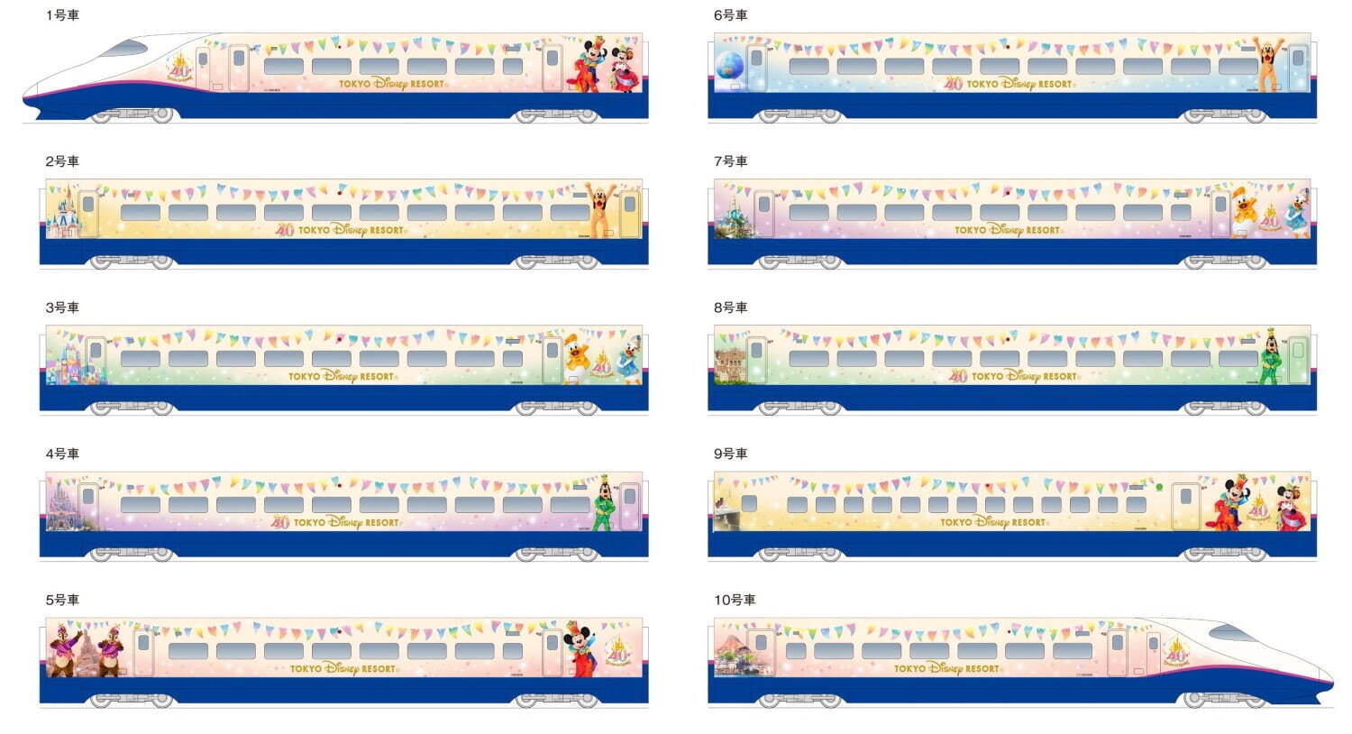 ミッキーマウスや仲間たちを描いた東北新幹線特別車両、東京ディズニーリゾート40周年記念で運行｜写真1
