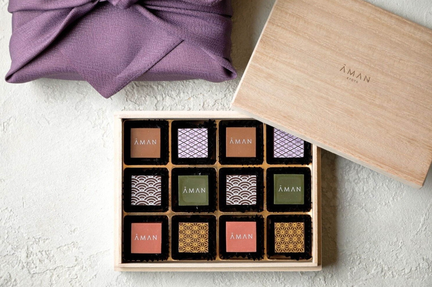 アマン京都の24年バレンタインチョコレート、縁起の良い“吉祥模様”を描いた苺×バジルや抹茶柚子風味