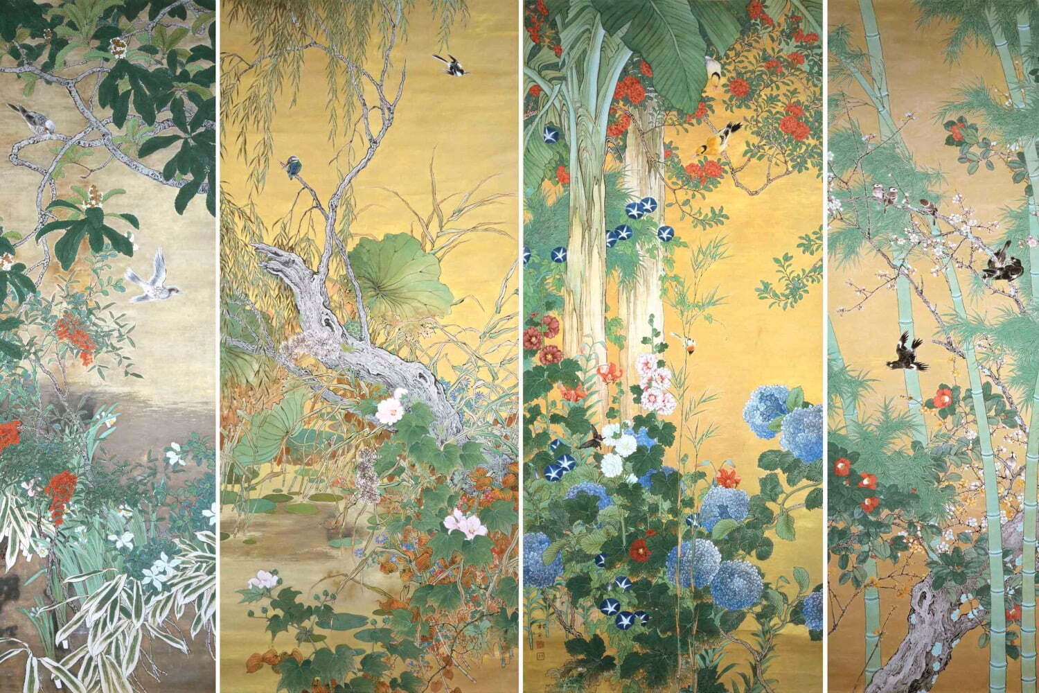 真作】山本梅屋/蓮花図/ハス図/花図/掛軸/名家伝来/AD-57