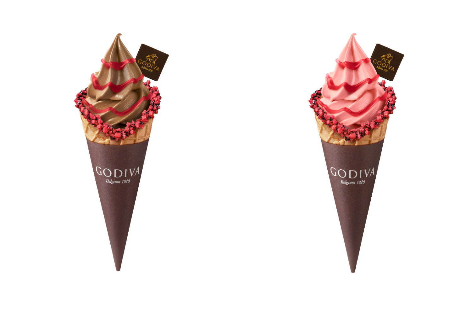 「ゴディバ ソフトクリーム ダブルチョコレート」「ゴディバ ソフトクリーム ストロベリー」各690円