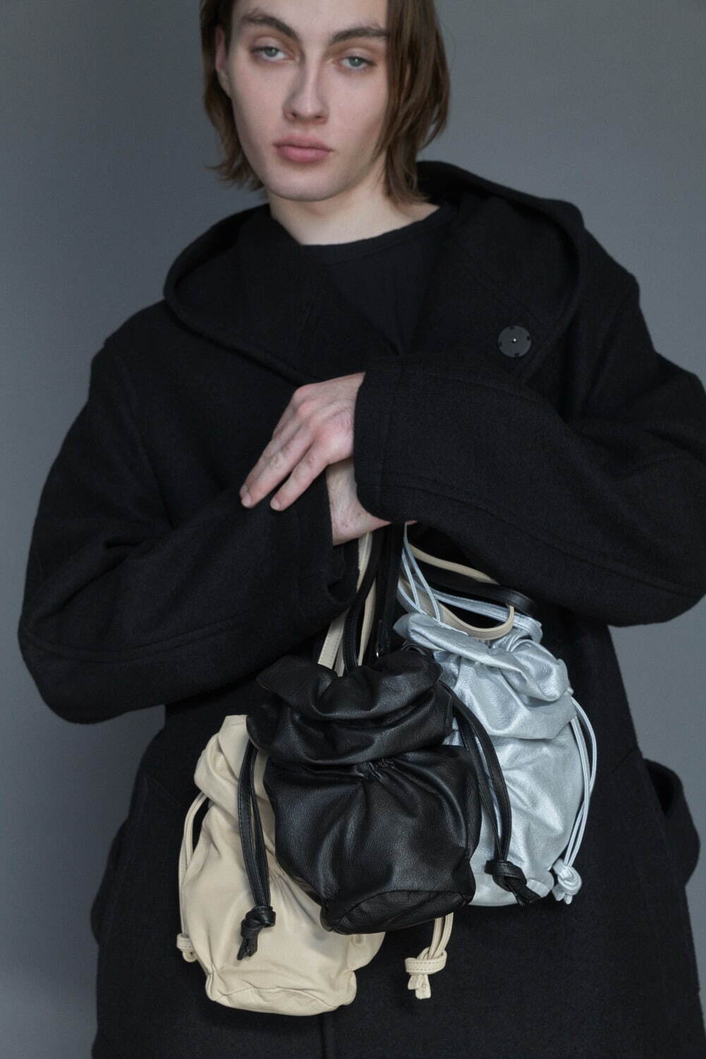 Yohji Yamamoto☆ ANANAS petit ブラック 巾着バッグ 軽い ディスコード ヨウジヤマモト「アナナス・プティ」“パイナップル