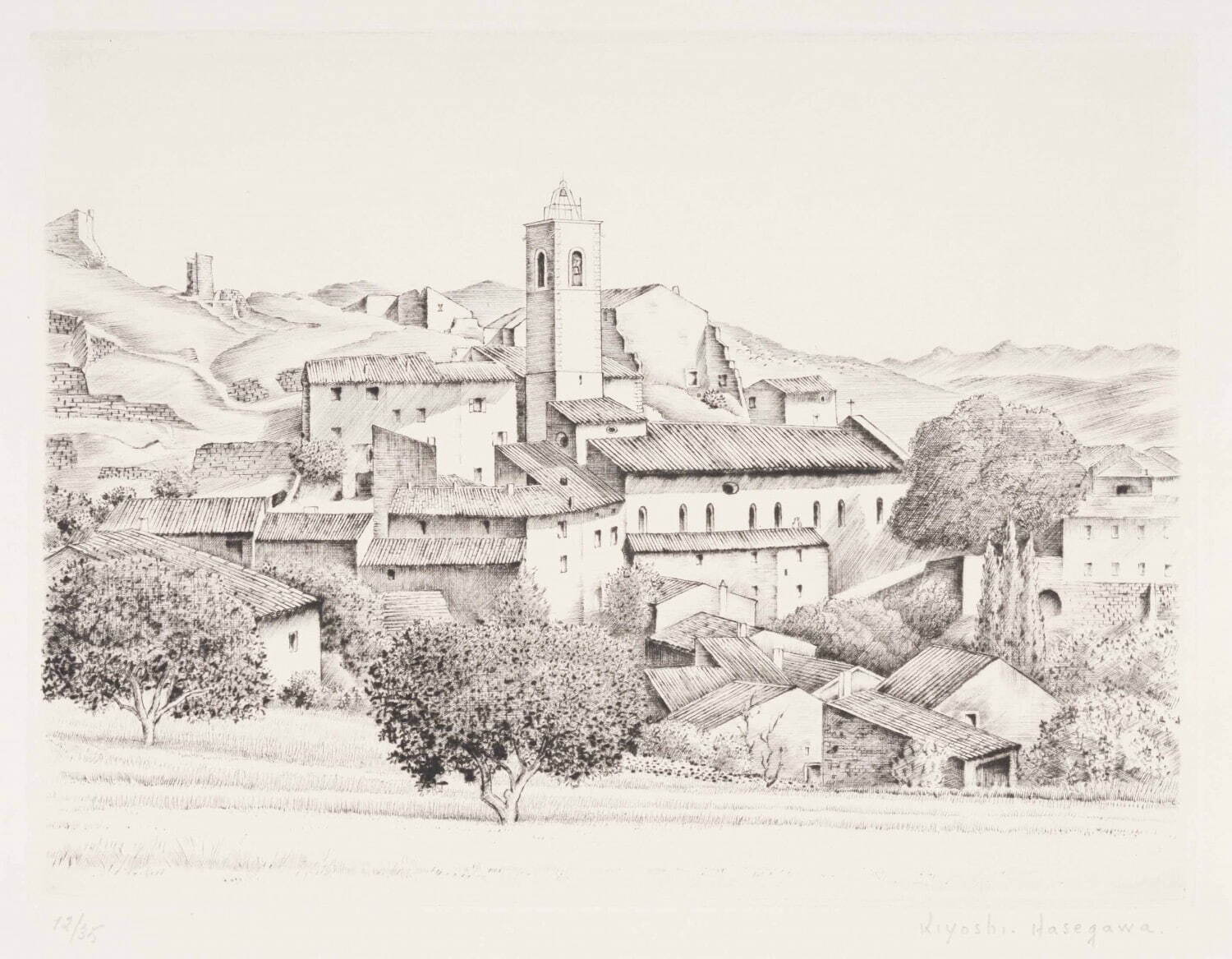 長谷川潔 《ヴォルクス風景》 1935年 個人蔵(群馬県立近代美術館寄託)